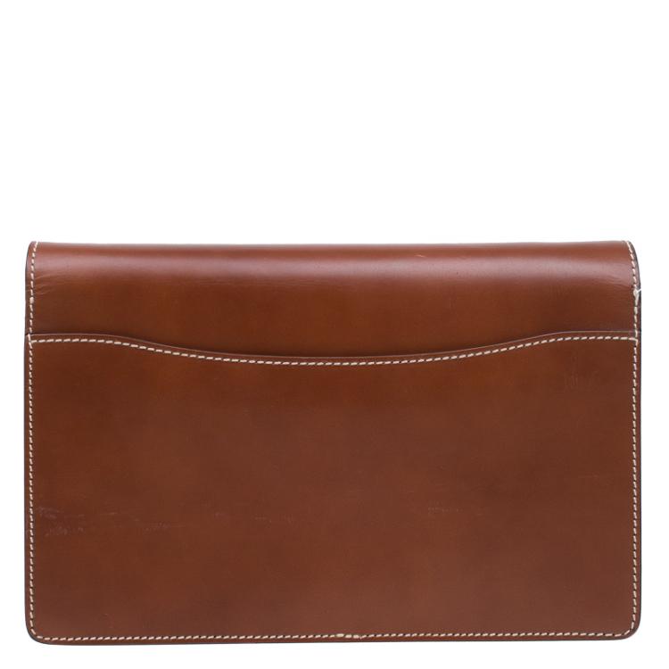 Pre Owned Dunhill Brown Leather Vintage Clutch Bag
