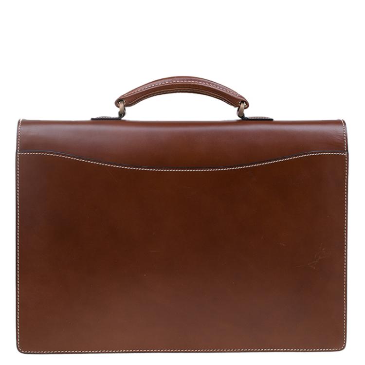 Pre Owned Dunhill Tan Leather Vintage Document Briefcase