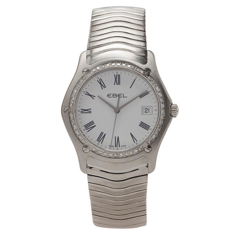 Pre Owned Ebel Mother of Pearl Stainless Steel Diamond Classic Men's Wristwatch 36MM