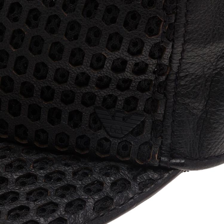 Pre Owned Emporio Armani Black Leather Cap Size S
