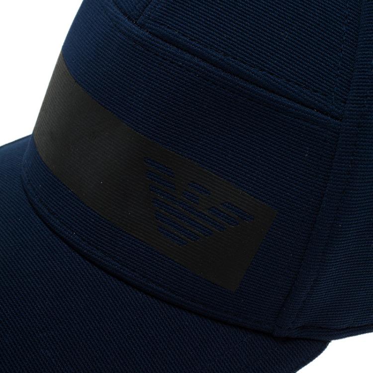 Pre Owned Emporio Armani Blue and Black Ribbed Logo Cap Size  L- XL 