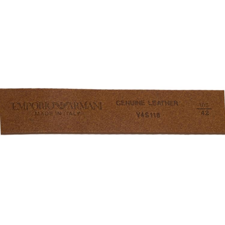 Pre Owned Emporio Armani Brown Leather Logo Plaque Belt 105CM