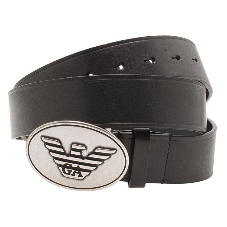 Emporio Armani Black Leather Logo Buckle Belt 105 CM Emporio Armani | TLC