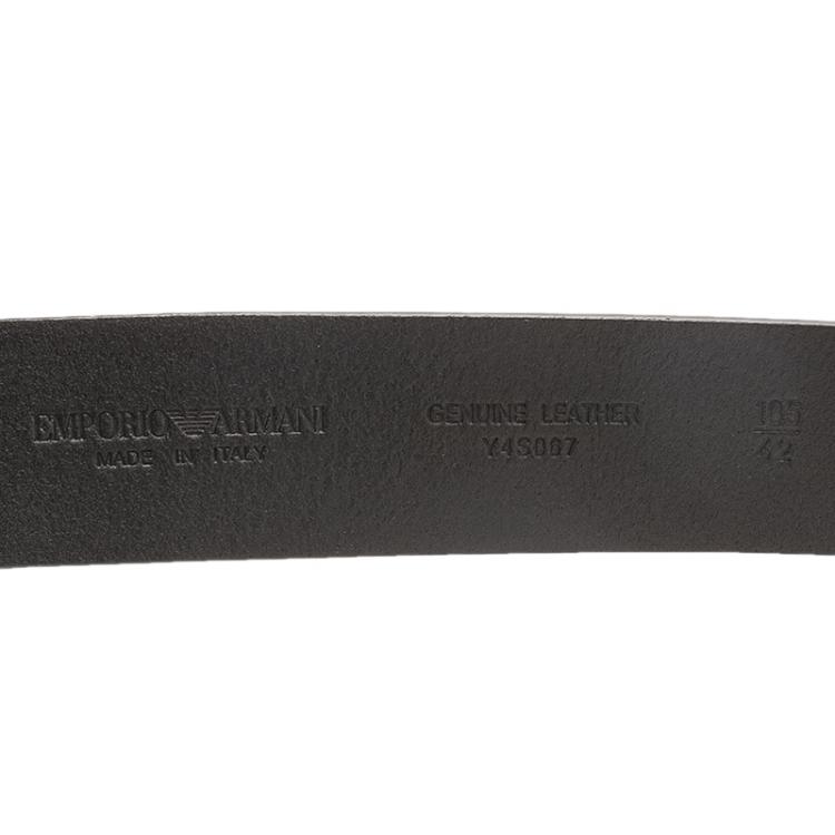 Pre Owned Emporio Armani Black Leather Logo Buckle Belt 105 CM