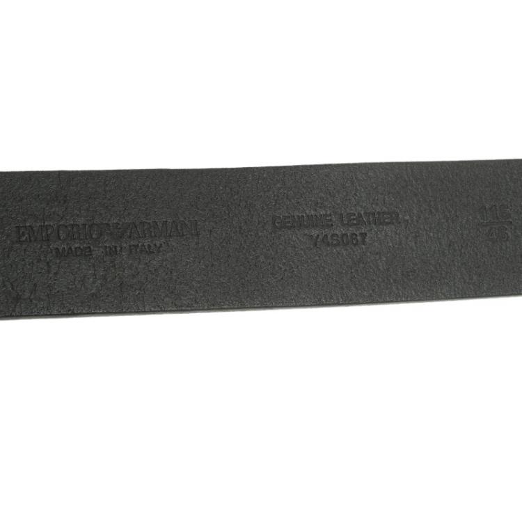 Pre Owned Emporio Armani Black Leather Logo Buckle Belt 115 CM