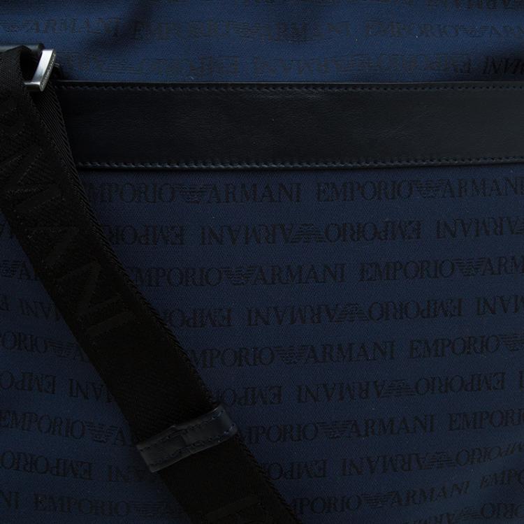 Pre Owned Emporio Armani Blue/Black Fabric and Leather Logoed Messenger Bag