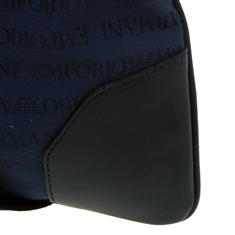 Pre Owned Emporio Armani Blue/Black Fabric and Leather Logoed Messenger Bag