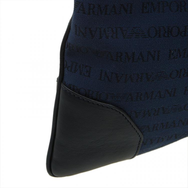 Pre Owned Emporio Armani Blue/Black Fabric and Leather Logoed Messenger Bag