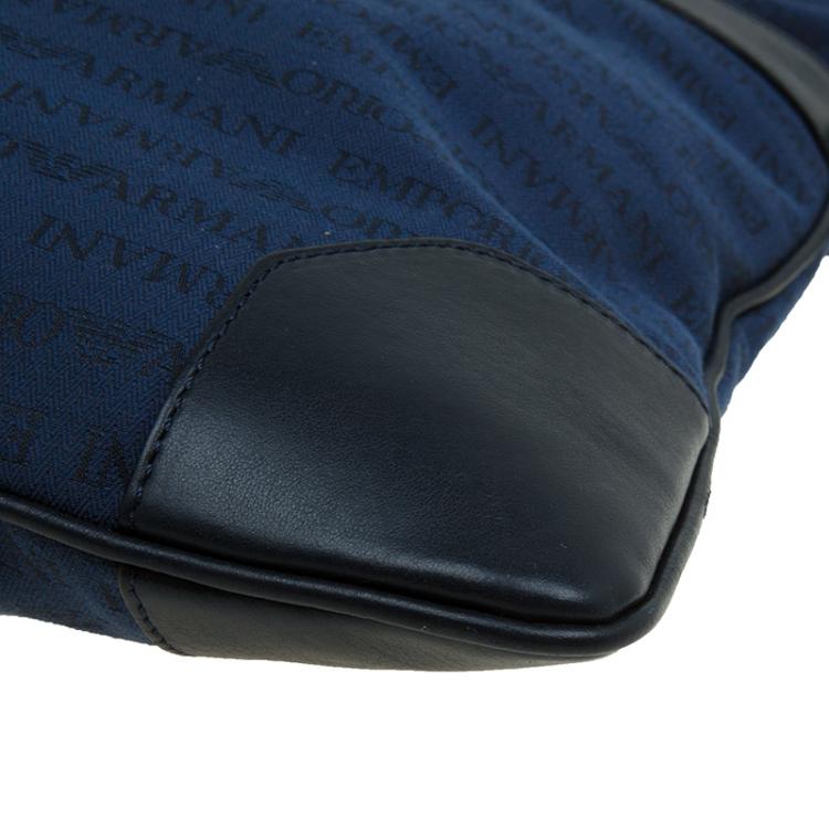 Pre Owned Emporio Armani Blue/Black Fabric and Leather Logoed Messenger Bag