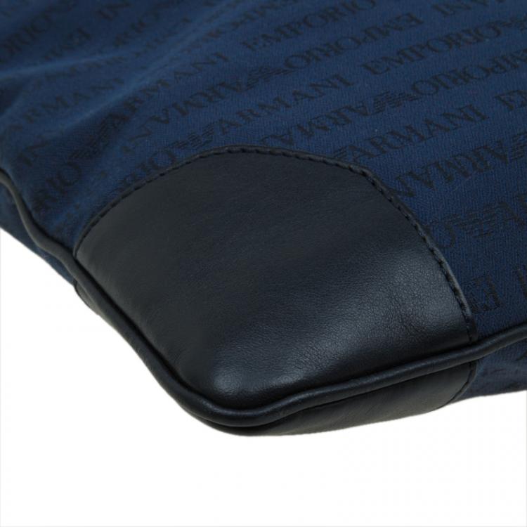 Pre Owned Emporio Armani Blue/Black Fabric and Leather Logoed Messenger Bag