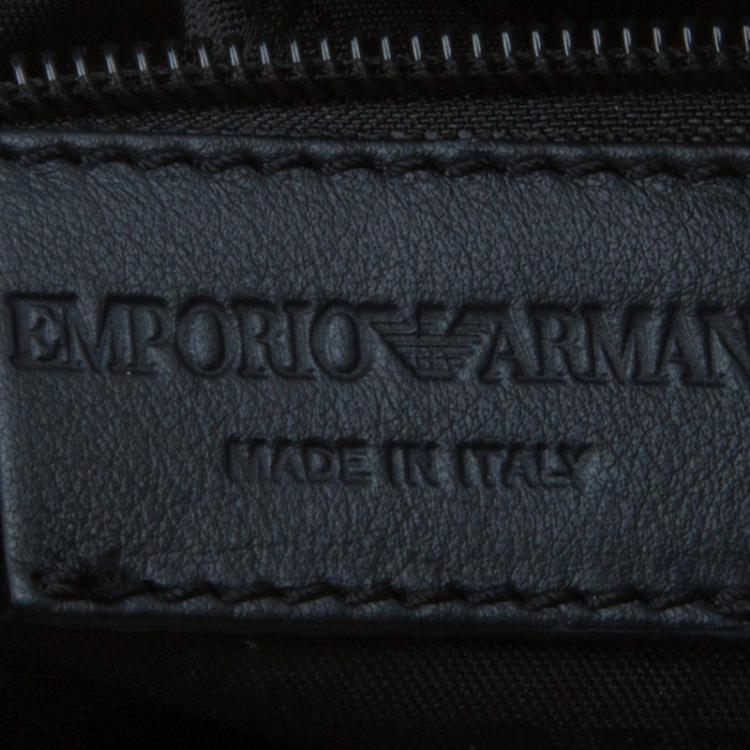 Pre Owned Emporio Armani Blue/Black Fabric and Leather Logoed Messenger Bag