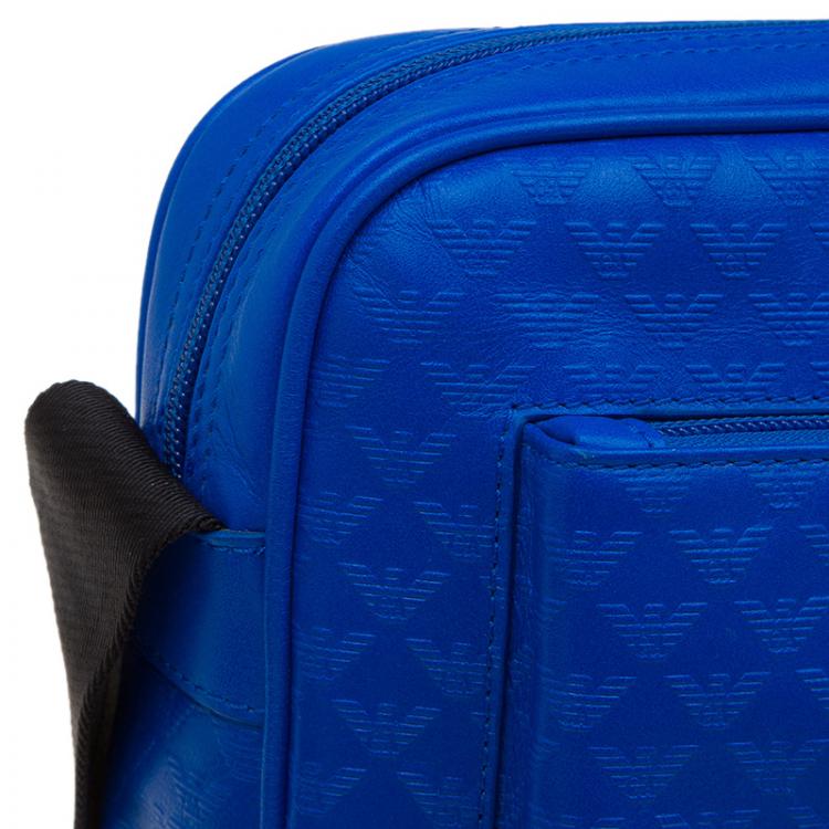 Pre Owned Emporio Armani Blue Leather Medium Messenger Bag