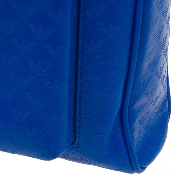 Pre Owned Emporio Armani Blue Leather Medium Messenger Bag