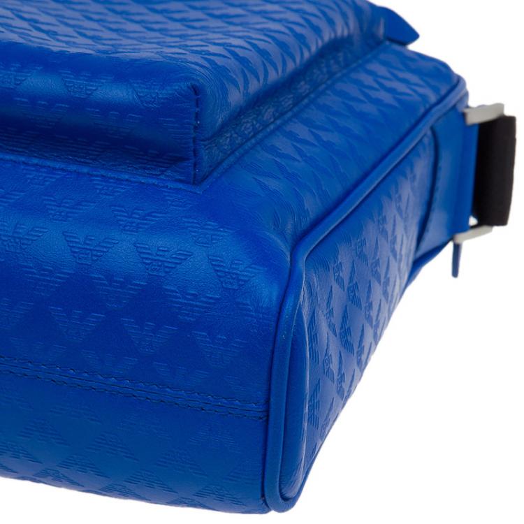 Pre Owned Emporio Armani Blue Leather Medium Messenger Bag