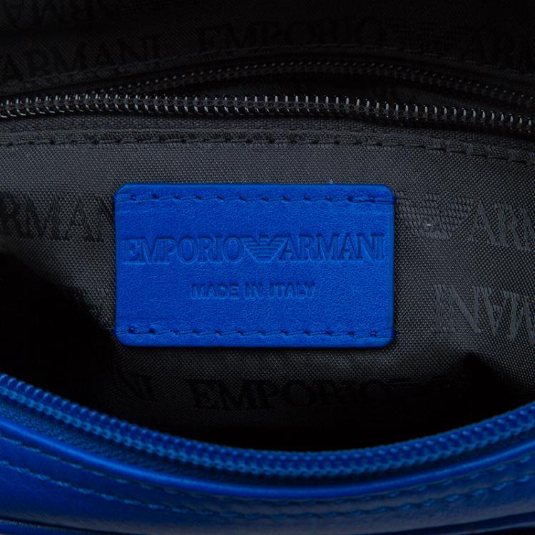 Pre Owned Emporio Armani Blue Leather Medium Messenger Bag