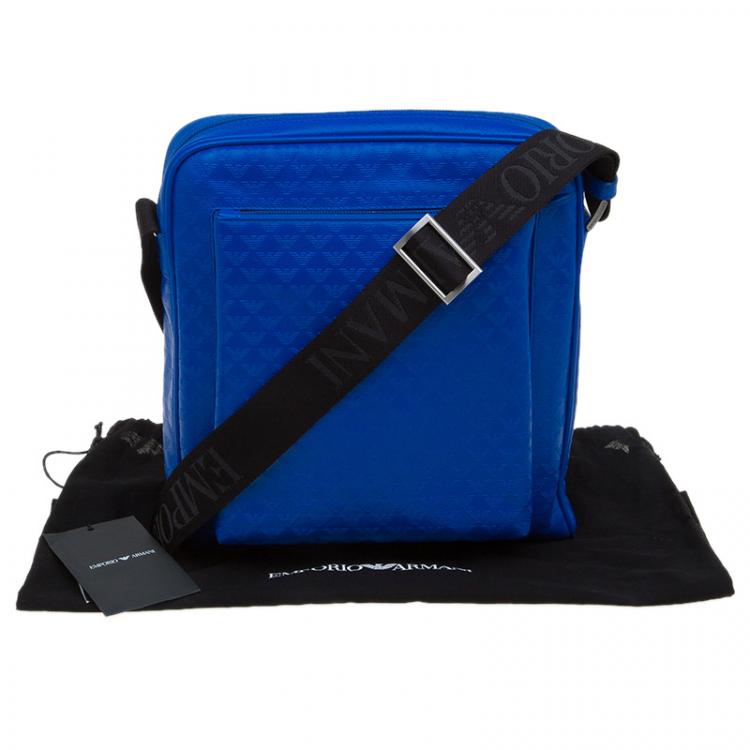 Pre Owned Emporio Armani Blue Leather Medium Messenger Bag
