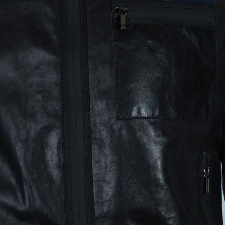 Pre Owned Emporio Armani Men's Crinkle Leather Jacket L