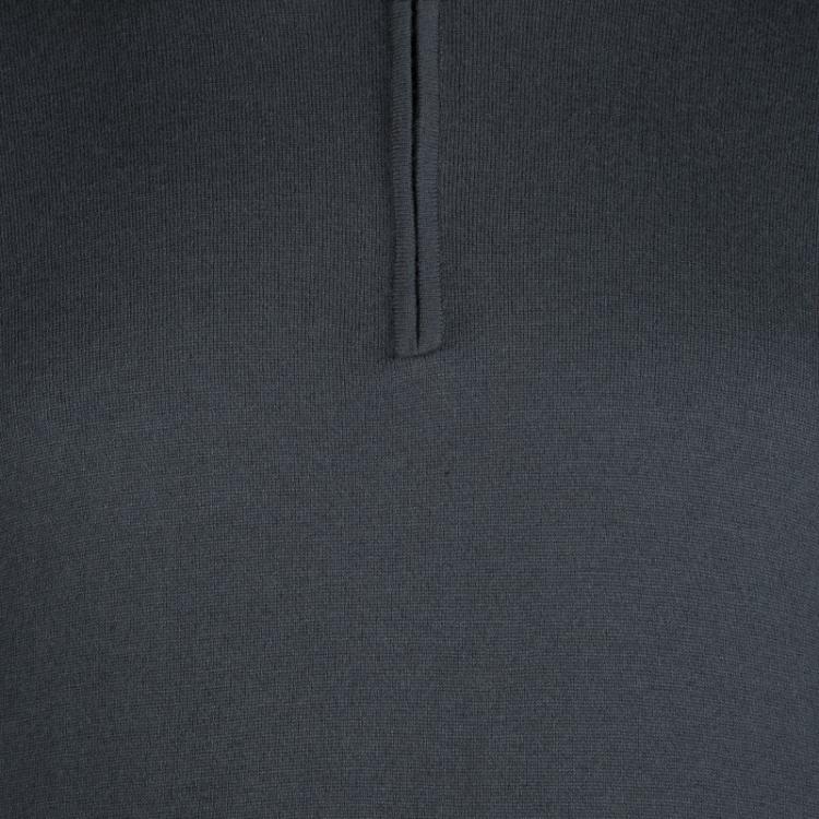 Pre Owned Emporio Armani Grey Zip Detail Polo Sweater L