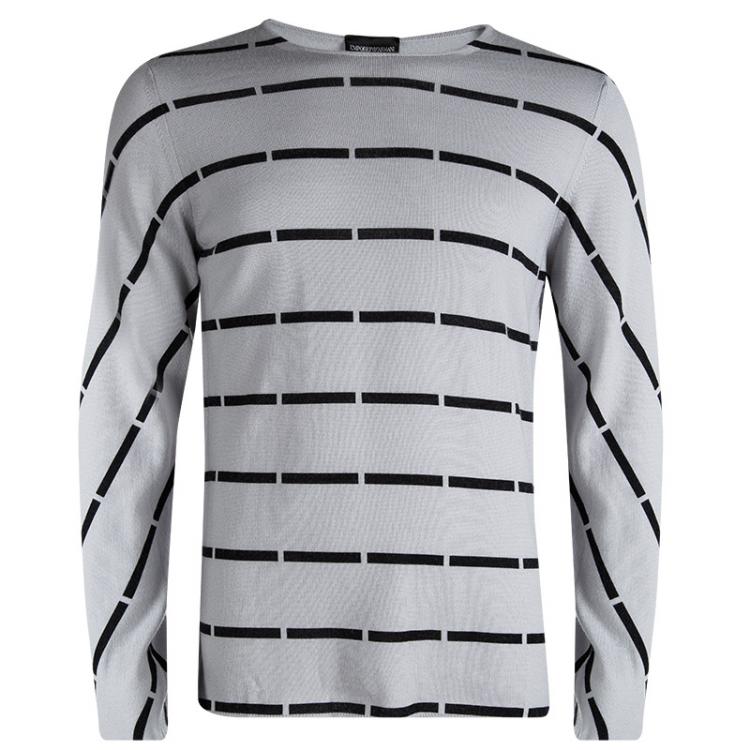 Pre Owned Emporio Armani Grey Wool Striped Sweater XL