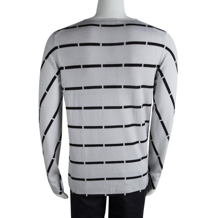 Pre Owned Emporio Armani Grey Wool Striped Sweater XL