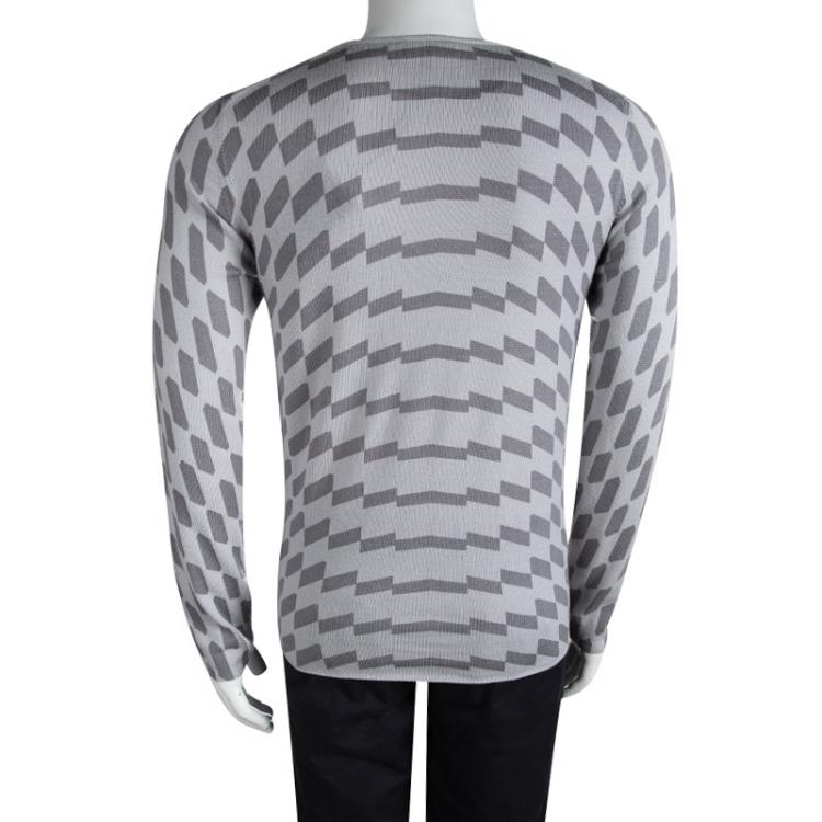مملوكة مسبقًا Emporio Armani Grey Wool Geometric Pattern Sweater XXL