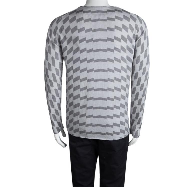 Pre Owned Emporio Armani Grey Wool Geometric Pattern Sweater XL
