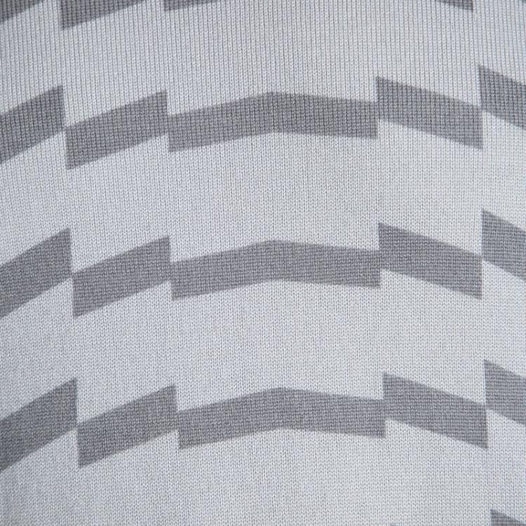 Pre Owned Emporio Armani Grey Wool Geometric Pattern Sweater XL