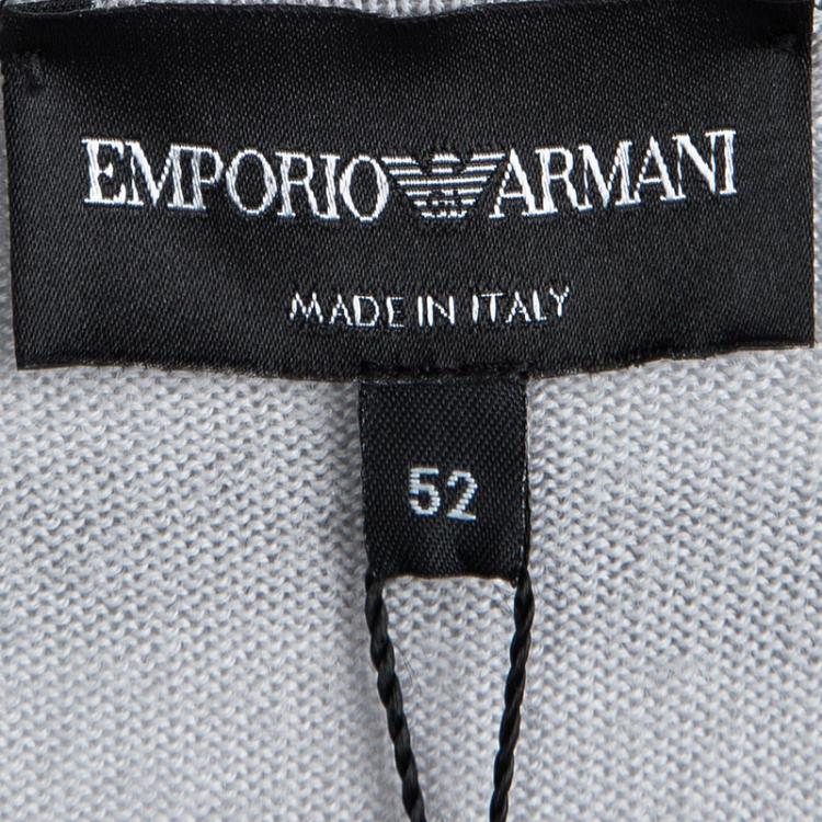 Pre Owned Emporio Armani Grey Wool Geometric Pattern Sweater XL