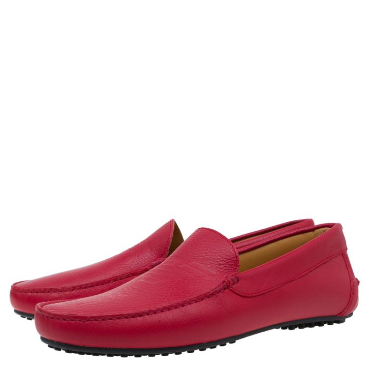 Pre Owned Emporio Armani Red Leather Logo Embossed Loafers Size 43.5