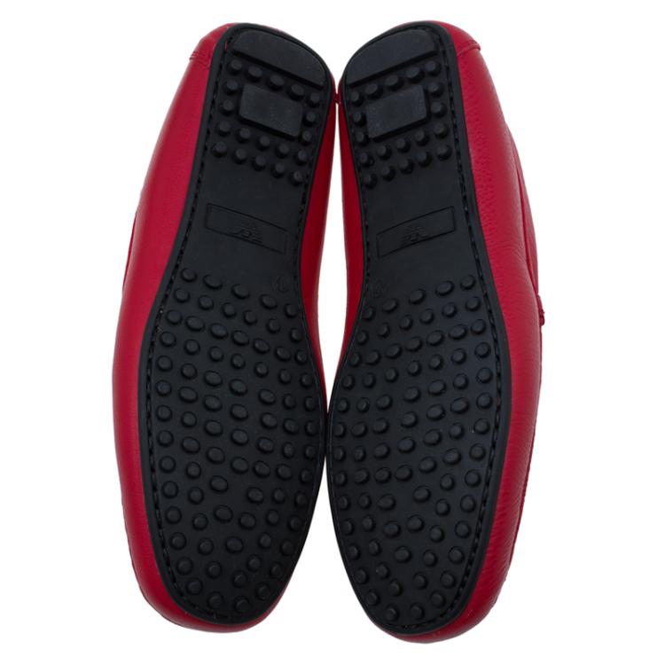 Pre Owned Emporio Armani Red Leather Logo Embossed Loafers Size 43.5