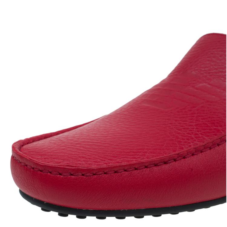 Pre Owned Emporio Armani Red Leather Logo Embossed Loafers Size 43.5