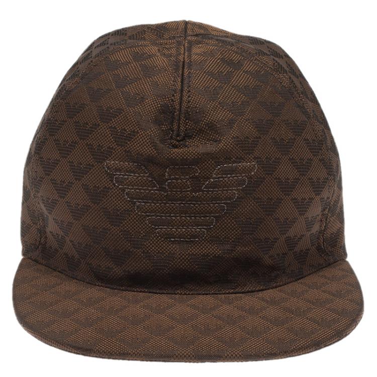 Pre Owned Emporio Armani Brown Monogram Baseball Cap Size L
