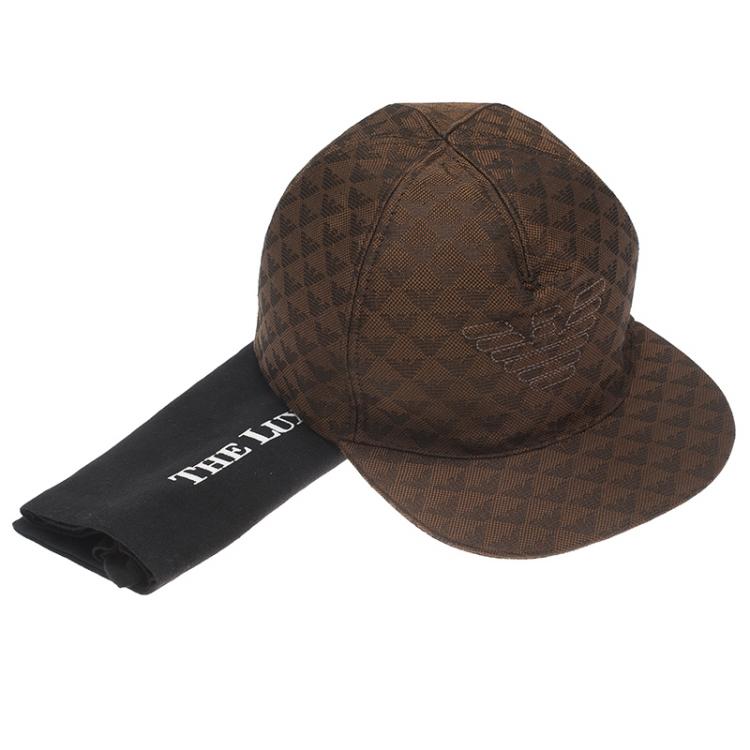 Pre Owned Emporio Armani Brown Monogram Baseball Cap Size L