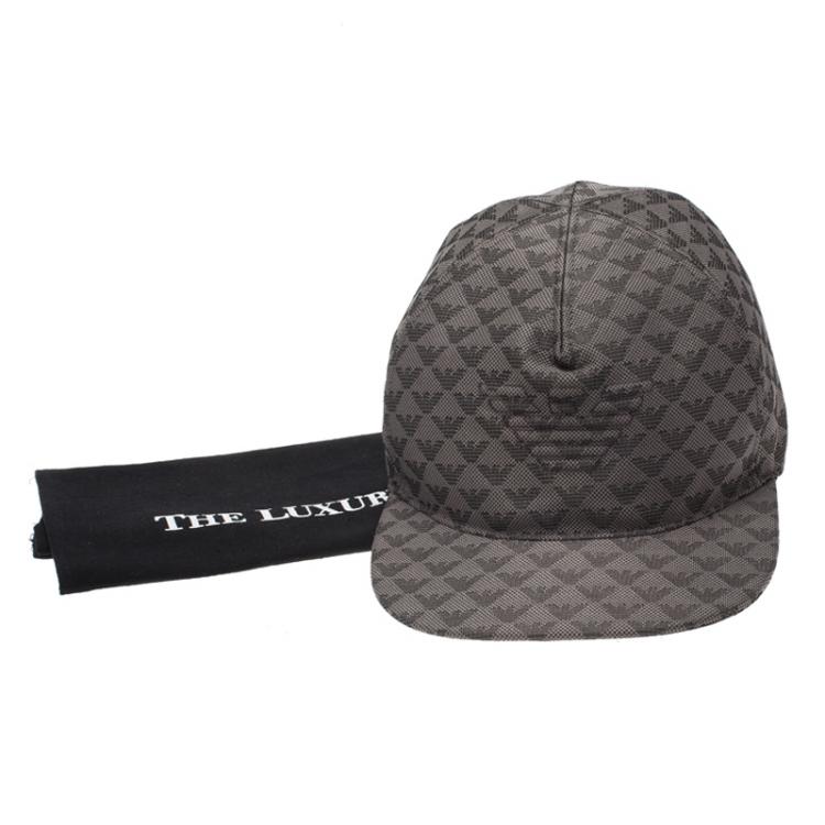 Pre Owned Emporio Armani Grey Monogram Baseball Cap Size L