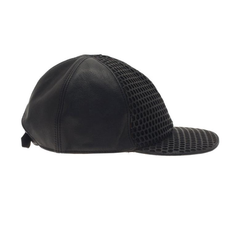 Pre Owned Emporio Armani Black Leather Cutout Baseball Cap Size M
