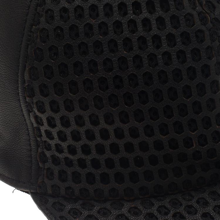 Pre Owned Emporio Armani Black Leather Cutout Baseball Cap Size M