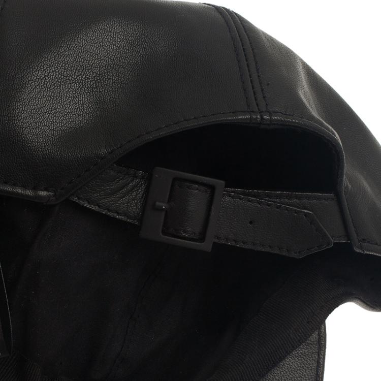 Pre Owned Emporio Armani Black Leather Cutout Baseball Cap Size M