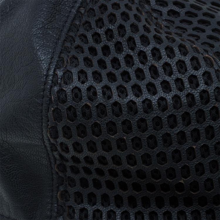 Pre Owned Emporio Armani Black Leather Cutout Baseball Cap M