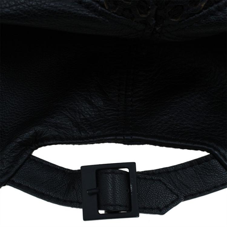 Pre Owned Emporio Armani Black Leather Cutout Baseball Cap M