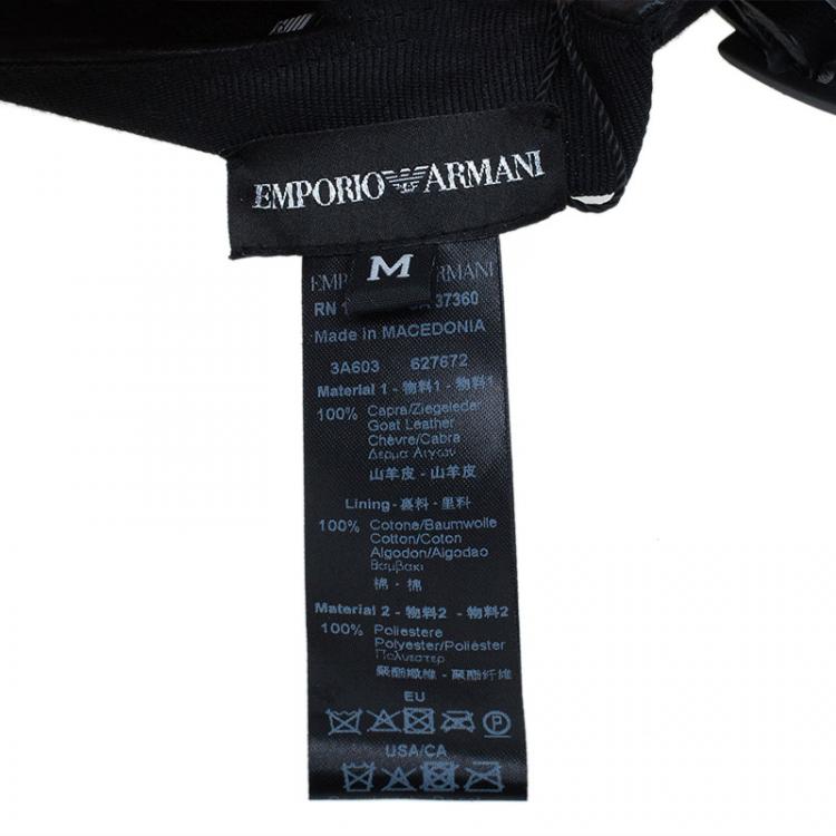 Pre Owned Emporio Armani Black Leather Cutout Baseball Cap M