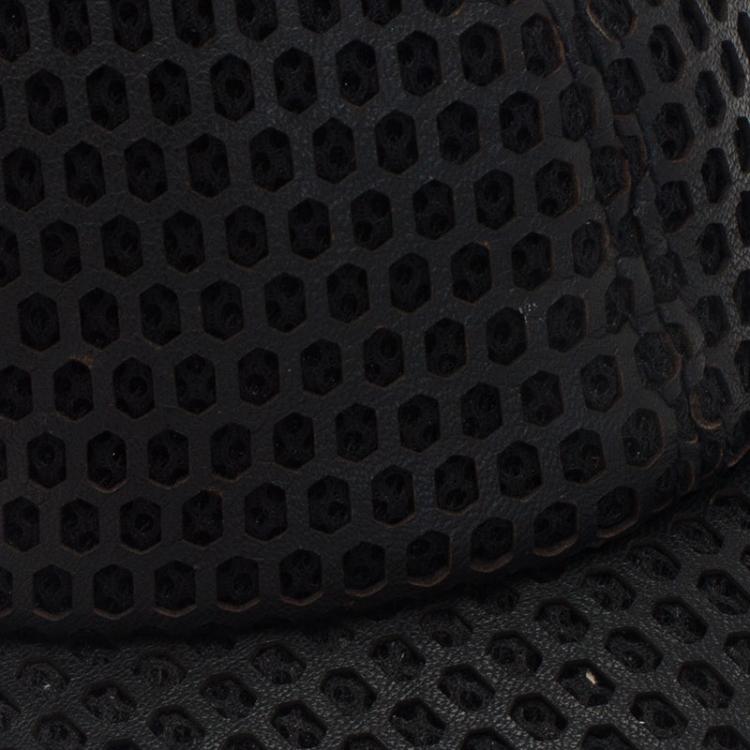 Pre Owned Emporio Armani Black Leather Cutout Baseball Cap Size L 