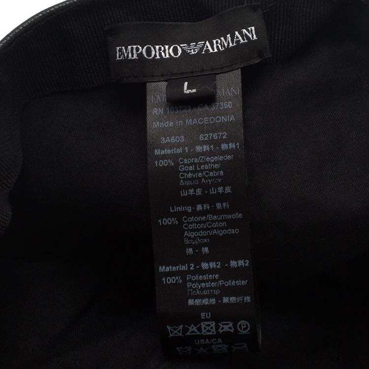Pre Owned Emporio Armani Black Leather Cutout Baseball Cap Size L 