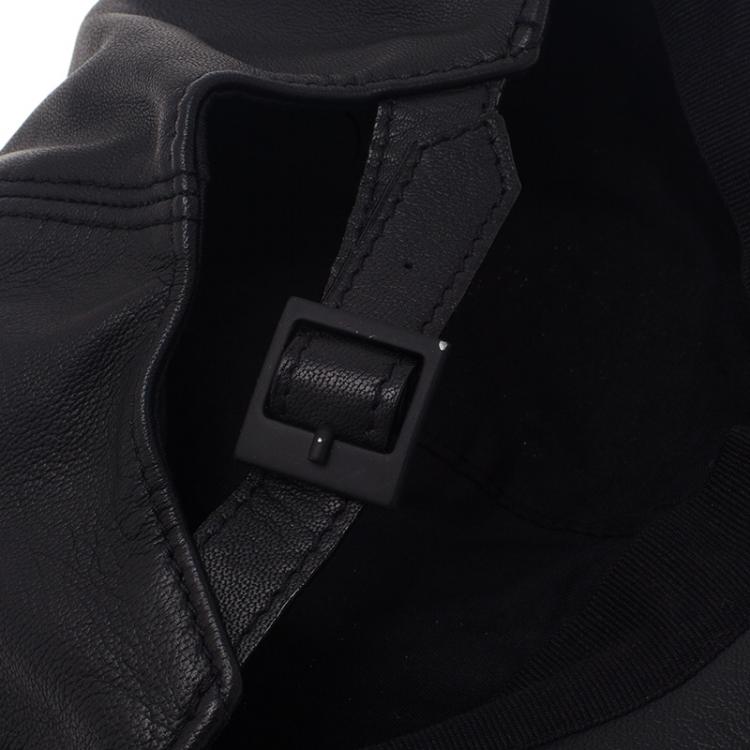 Pre Owned Emporio Armani Black Leather Cutout Baseball Cap Size M