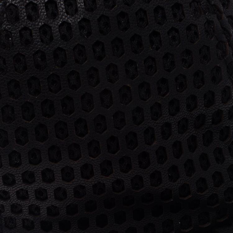 Pre Owned Emporio Armani Black Leather Cutout Baseball Cap Size M