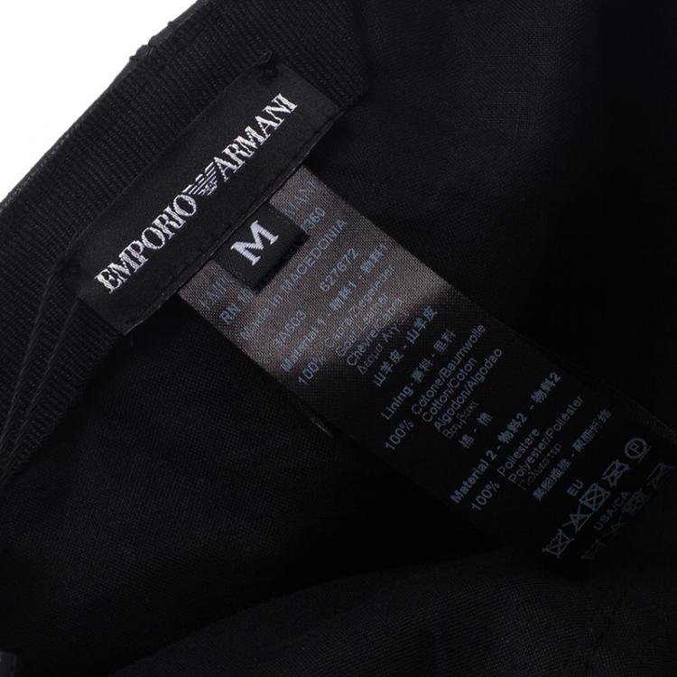 Pre Owned Emporio Armani Black Leather Cutout Baseball Cap Size M