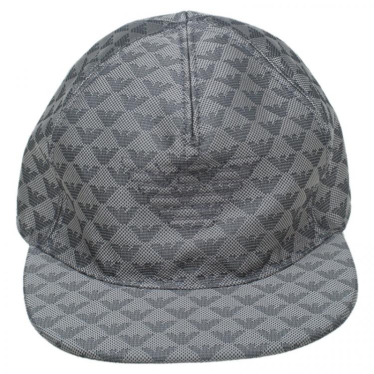 Pre Owned Emporio Armani Grey Monogram Baseball Cap Size L