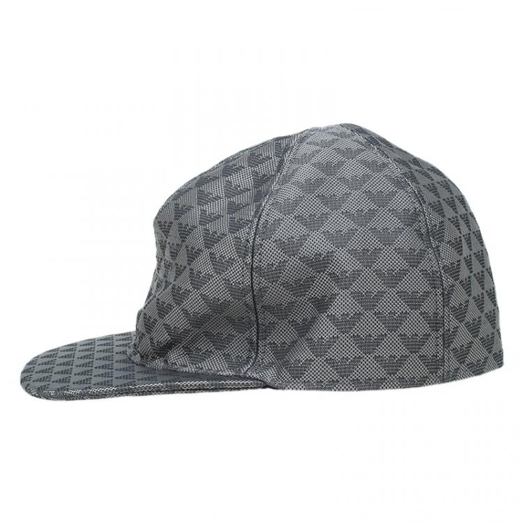 Pre Owned Emporio Armani Grey Monogram Baseball Cap Size L