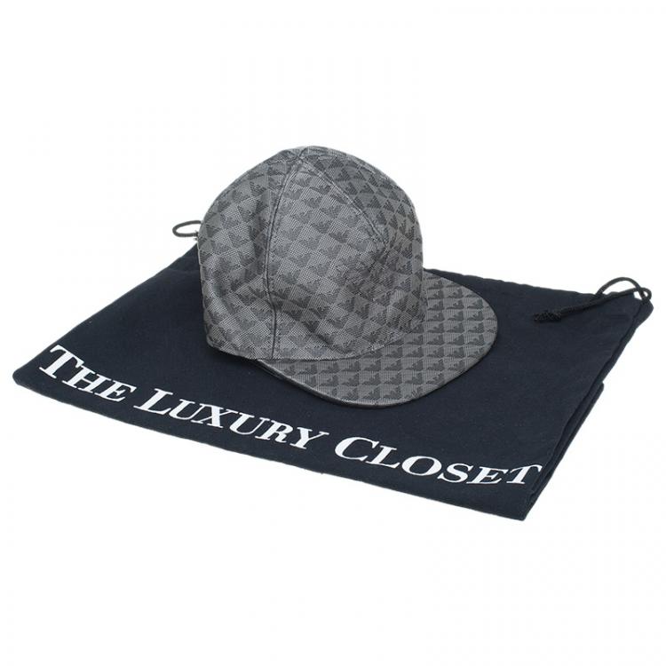 Pre Owned Emporio Armani Grey Monogram Baseball Cap Size L