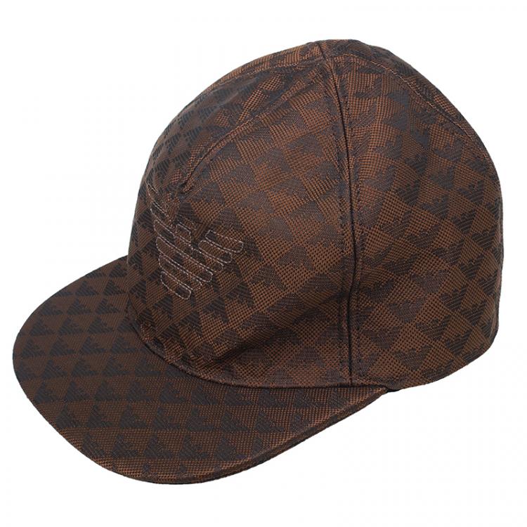 Pre Owned Emporio Armani Brown Monogram Baseball Cap Size S