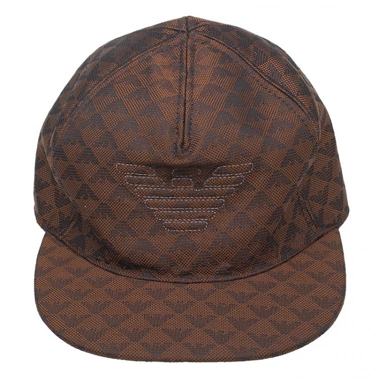 Pre Owned Emporio Armani Brown Monogram Baseball Cap Size S